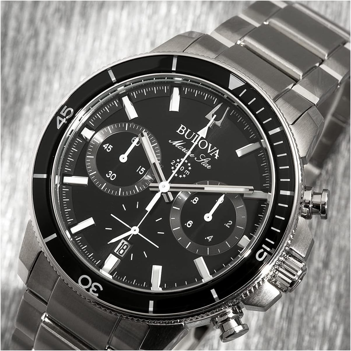 HOTBulova Men's Marine Star Series C Stainless Steel 6-Hand Chronograph Quartz Watch, Black Dial Style: 96B272