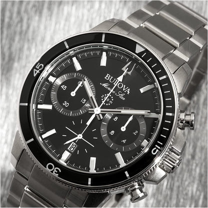 HOTBulova Men's Marine Star Series C Stainless Steel 6-Hand Chronograph Quartz Watch, Black Dial Style: 96B272