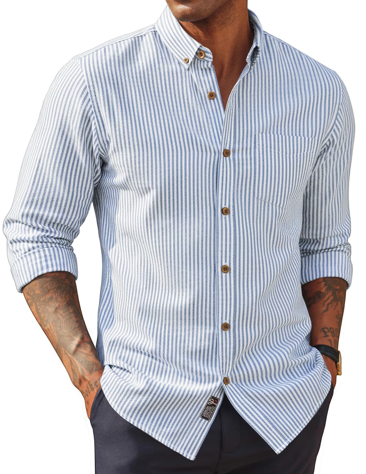 HOTPJ PAUL JONES Mens Dress Shirts Linen Button Down Business Casual Shirts | Long Sleeve, Classic Fit, Cotton Linen, Untucked Shirts for Beach Summer Wedding,Spring Fall Winter, Lightweight with Pocket