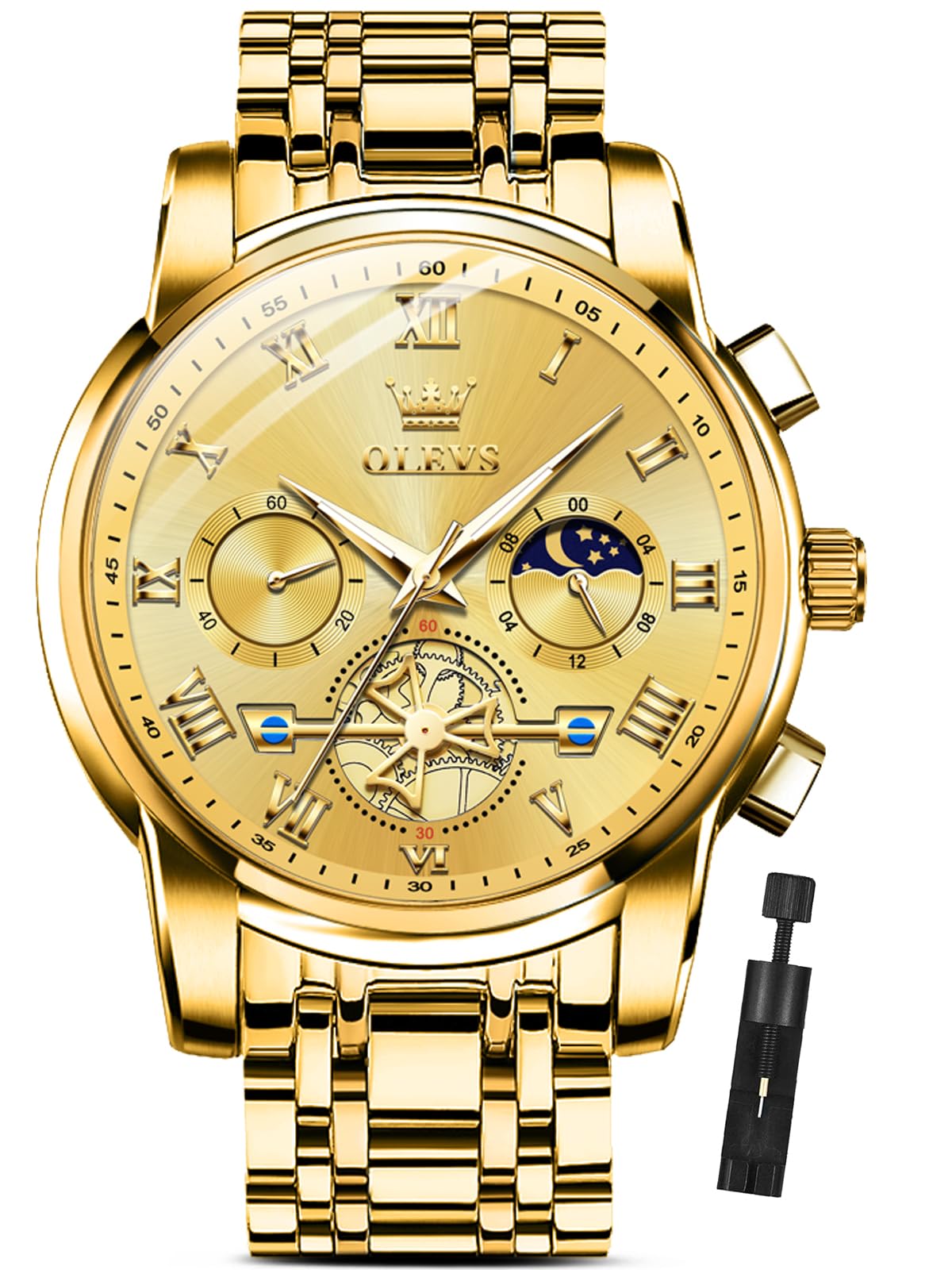 HOTOLEVS Watches for Men with Date Luxury Big Face Waterproof Mens Wristwatch Analog Dress Two Tone Stainless Steel Man Watch Luminous Relojes De Hombre Calendar(Green/Blue/Black Dial