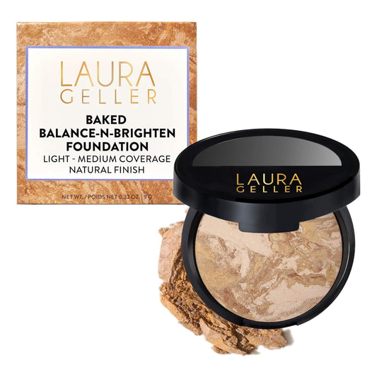 HOTLAURA GELLER NEW YORK Award-Winning Baked Balance-n-Brighten Color Correcting Powder Foundation – Handmade in Italy – Buildable Coverage, Matte Finish – For Mature & Sensitive Skin – 04 Medium