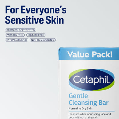 HOTCetaphil Gentle Cleansing Bar Soap, Sensitive & Dry Skin, 4.5oz, 6ct | Fragrance-Free, Dermatologist Recommended, Non-Comedogenic, Nourishes Dry Sensitive Skin, Face And Body, Bulk 6-Pack Value