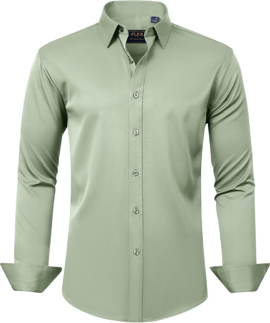 HOTJ.VER Men's Dress Shirts Solid Long Sleeve Stretch Wrinkle-Free Formal Shirt Business Casual Button Down Shirts