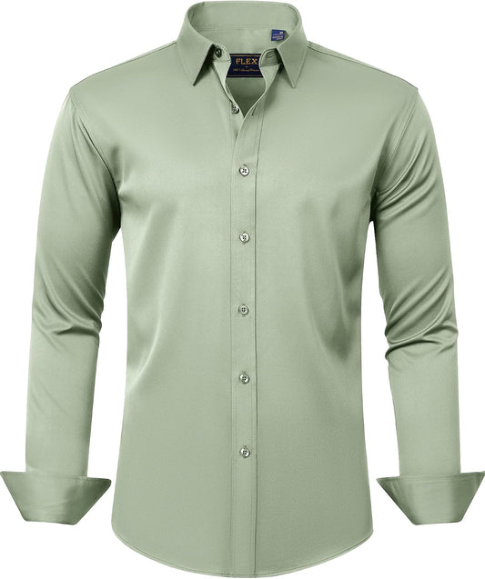 HOTJ.VER Men's Dress Shirts Solid Long Sleeve Stretch Wrinkle-Free Formal Shirt Business Casual Button Down Shirts