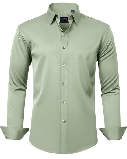 HOTJ.VER Men's Dress Shirts Solid Long Sleeve Stretch Wrinkle-Free Formal Shirt Business Casual Button Down Shirts