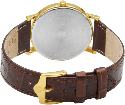 HOTBulova Men's Classic 3-Hand Calendar Date Quartz Leather Strap Watch, Buckle, 37mm
