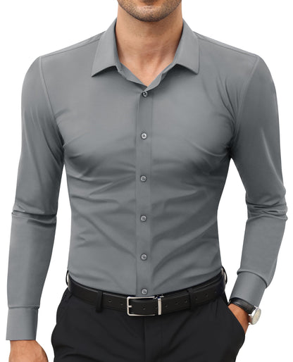 HOTLion Nardo Stretch Mens Dress Shirts Long Sleeve Slim Fit Dress Shirts for Men Muscle Fit Wrinkle Free Button Down Shirt