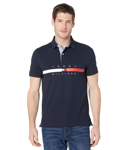HOTTommy Hilfiger Men's Short Sleeve Cotton Pique Flag Graphic Polo Shirt in Custom Fit