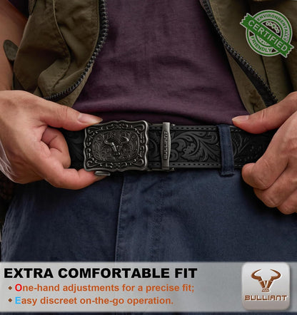 HOTBULLIANT Men Ratchet Western Trimmable Belt 1.5" Adjustable Fit Gift Boxed | Smooth Sliding | Precise Fit | Tailored Size | Holeless for Dress or Casual