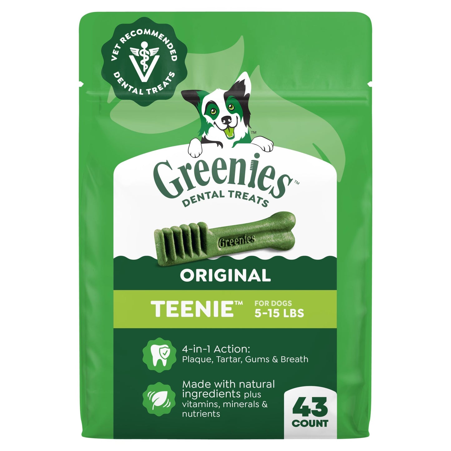 HOTGreenies Teenie Original Natural Dental Dog Treats, Chicken, 43 Count | Clinically-proven, veterinarian-recommended, 47% less tartar & 40% less plaque in 28 days, for dogs 5-15 lbs, 12 oz. Pack