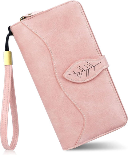 HOTCONISY RFID Wallet Women Large Capacity, Long Leather Clutch Wallet Credit Card Holder for Women with Wristlet