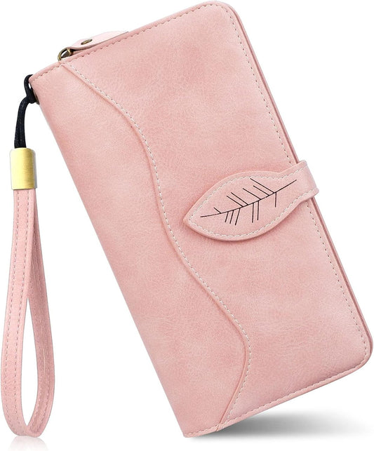 HOTCONISY RFID Wallet Women Large Capacity, Long Leather Clutch Wallet Credit Card Holder for Women with Wristlet