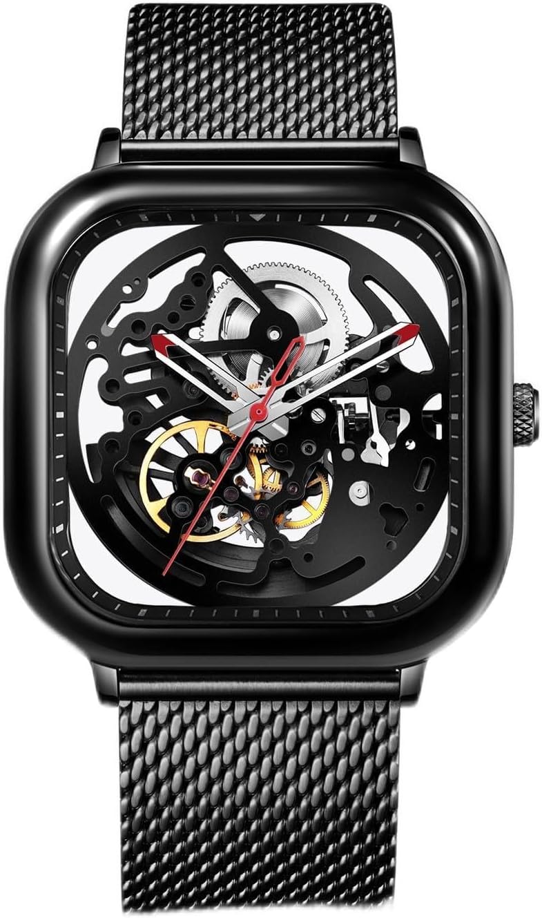 HOTCIGA Design Automatic Mechanical Watch C Series Skeleton Analog Wrist Watch with Milanese Strap Sapphire Crystal Mirror Gifts for Men and Women