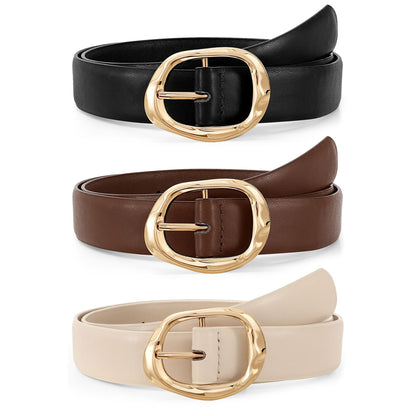 HOTJASGOOD 3 Pack Women Belts for Jeans Pants Ladies Leather Waist Belt Casual Fashion Trend Belt for Women with Gold Buckle