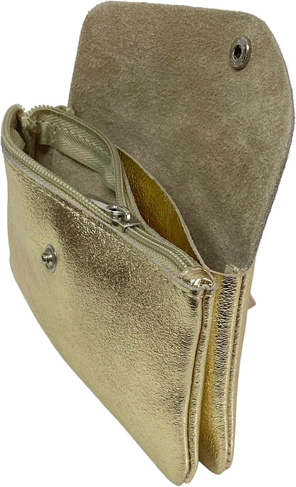 HOTGenuine Leather Card Holder Wallet for Women, Compact Wallet with Snap Closure and Zipper Pocket, (gold)