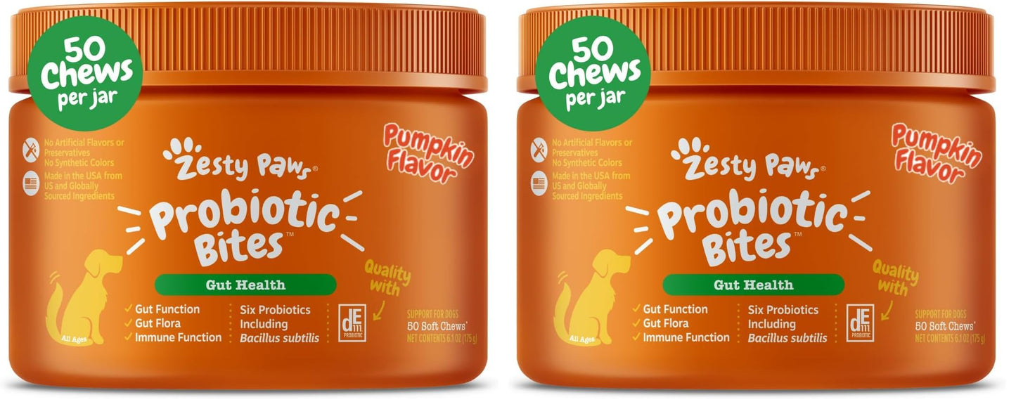 HOTZesty Paws Probiotics for Dogs - Digestive Enzymes for Gut Flora, Digestive Health, Diarrhea & Bowel Support - Clinically Studied DE111 - Dog Supplement Soft Chew for Pet Immune System - Pumpkin, 90ct