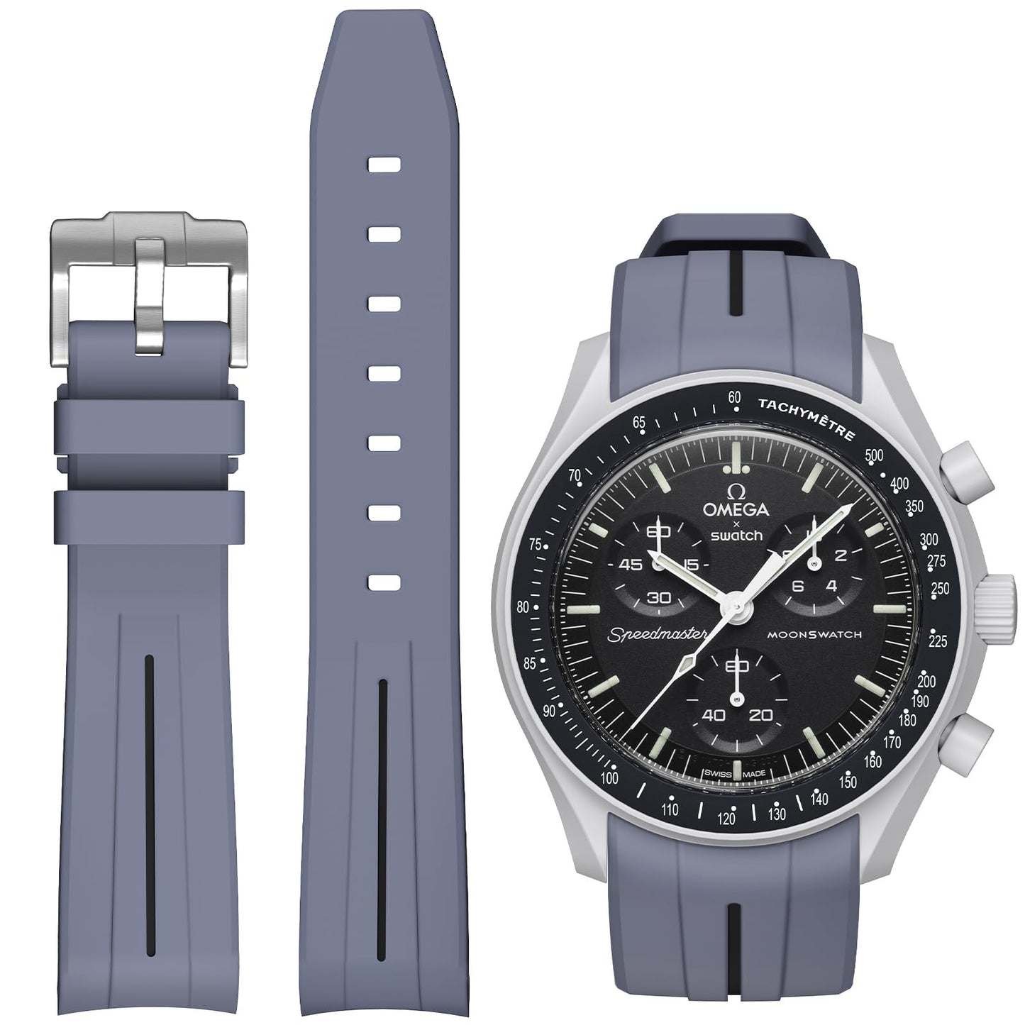 HOTBands for Moonswatch Watch,Curved No Gap Rubber Strap Compatible with Omega X Swatch Moonswatch Speedmaster/Rolex/SEIKO 20mm Watch,Swatch Omega Moonswatch Speedmaster Watch Replacement Band Men Women