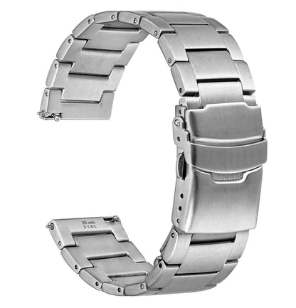 HOTWOCCI 20mm Heavy-duty Metal Watch Band for Men, 316L Stainless Steel, Double Locking Deployant Clasp (Silver)