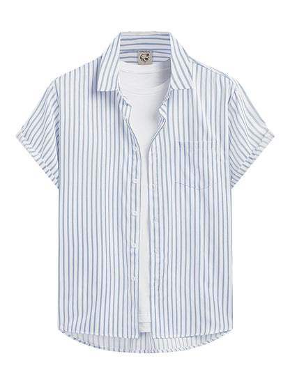 HOTHardaddy Men's Casual Striped Shirts Button Down Short Sleeve Blouse Summer Hawaiian Shirt