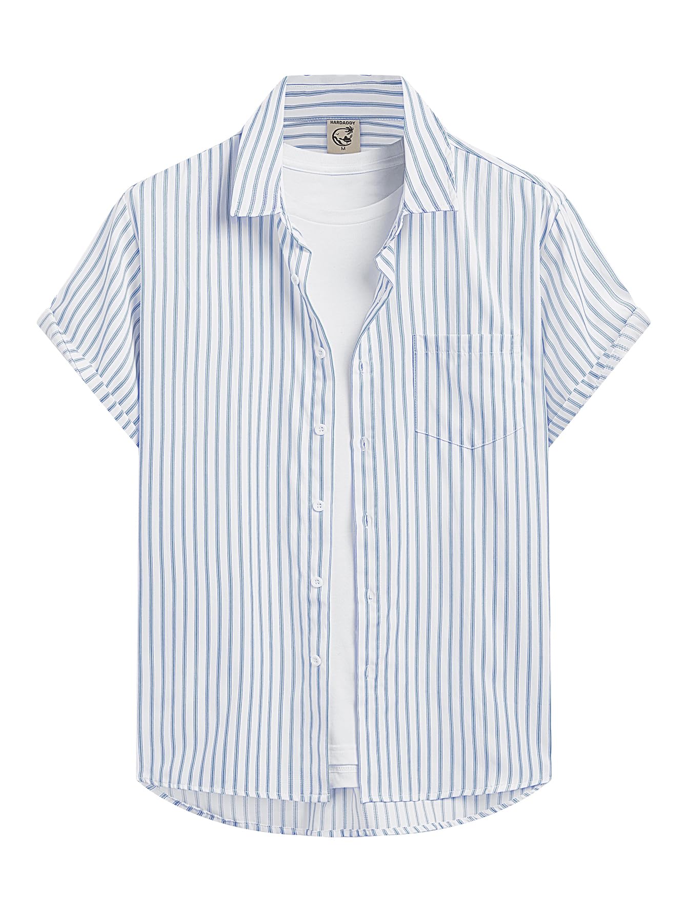 HOTHardaddy Men's Casual Striped Shirts Button Down Short Sleeve Blouse Summer Hawaiian Shirt