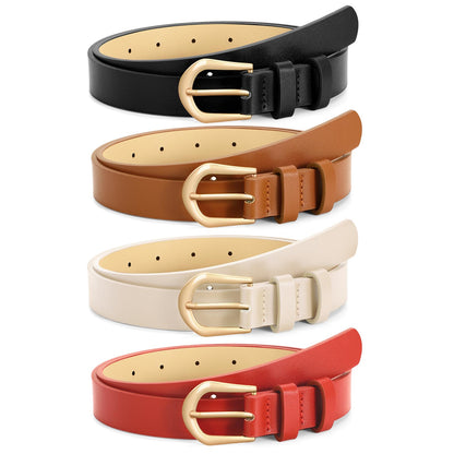 HOTVONMELLI 4 Pack Womens Thin Leather Belt Skinny Waist Belts for Women Fashion Jeans Dress with Gold Buckle