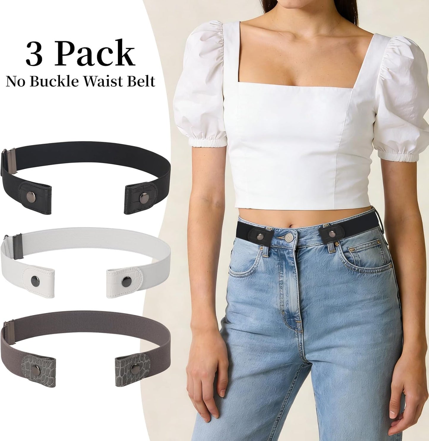 HOT3 Pieces No Buckle Elastic Stretch Belts for Men and Women, Comfortable Invisible Belts for Jeans Pants