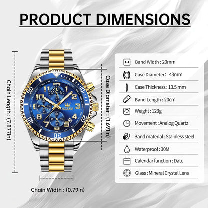 HOTOLEVS Watches Men Waterproof Luxury Big Face Mens Watch Stainless Steel Day Date Quartz Analog Dress Watches for Men Luminous Reloj para Hombres (Green/Blue/Black/Gold)