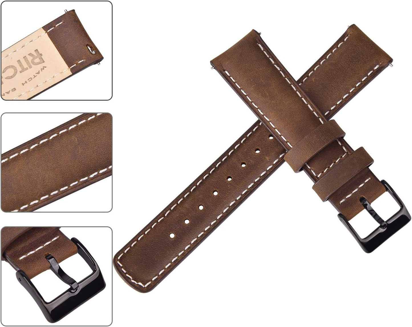 HOTRitche Christmas Gift Quick Release Leather Watch Bands Genuine Watch Straps for Men Women Top Grain Leather Watch Strap, White Elephant Gifts, Stocking Stuffers for Men, Father's Day gifts