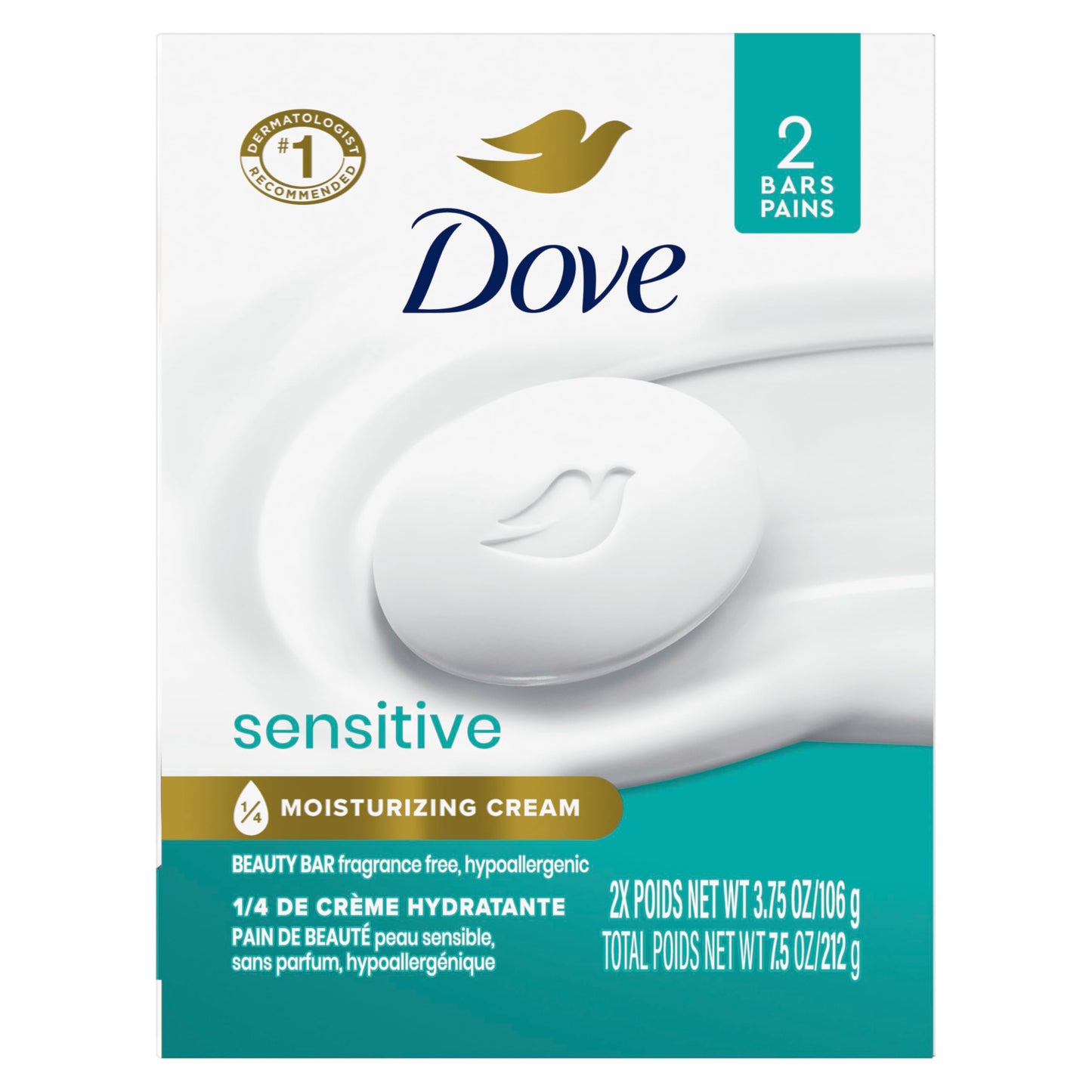 HOTDove Beauty Bar Soap Sensitive, 8 Bars for Sensitive Skin, Fragrance Free and Hypoallergenic 3.75 oz