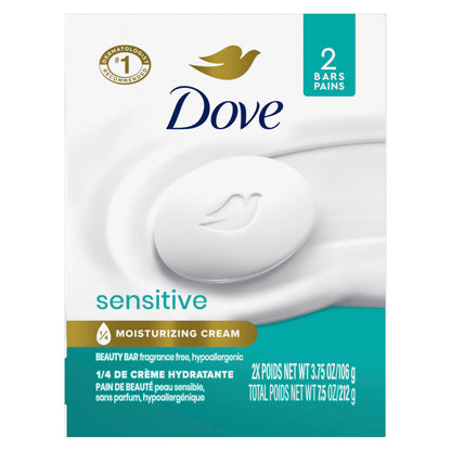 HOTDove Beauty Bar Soap Sensitive, 8 Bars for Sensitive Skin, Fragrance Free and Hypoallergenic 3.75 oz