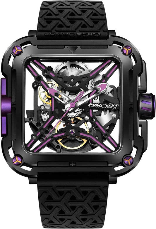 HOTCIGA Design Mechanical Automatic Watch X Series SUV Inspired Anti-Shock Design Sapphire Crystal Analog Skeleton Watches with Silicone Strap Fashion Wrist Accessories Gifts for Men and Women