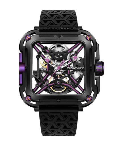 HOTCIGA Design Mechanical Automatic Watch X Series SUV Inspired Anti-Shock Design Sapphire Crystal Analog Skeleton Watches with Silicone Strap Fashion Wrist Accessories Gifts for Men and Women