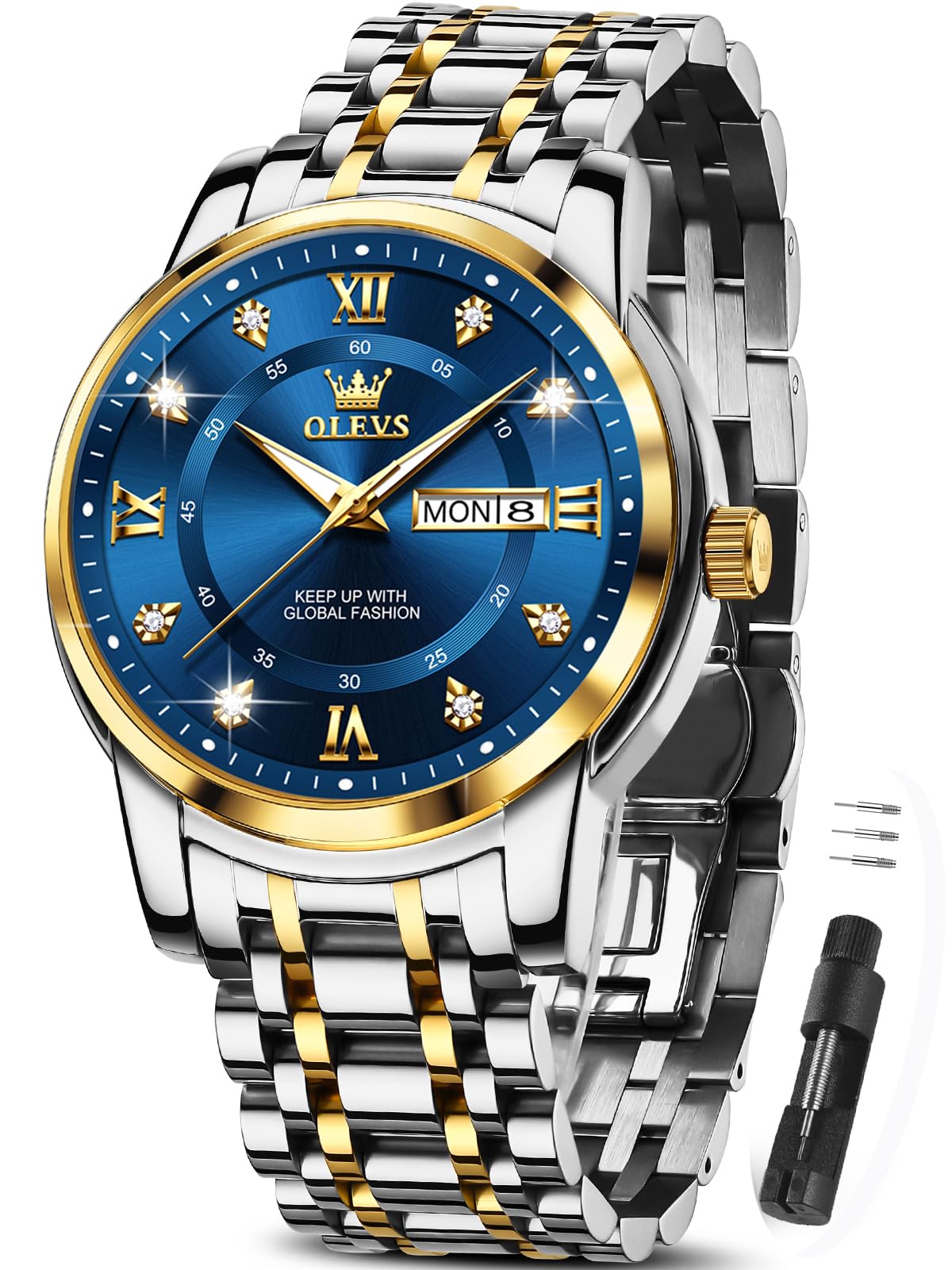 HOTOLEVS Classic Men Watches with Date,Stainless Steel Man Watch with Date, Bussiness Watches for Men,Luminous Quartz Mens Watches Black/White/Blue/Gold, Waterproof Male Watch with Week