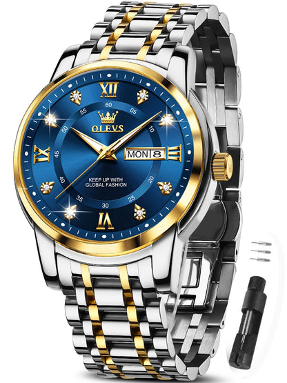 HOTOLEVS Classic Men Watches with Date,Stainless Steel Man Watch with Date, Bussiness Watches for Men,Luminous Quartz Mens Watches Black/White/Blue/Gold, Waterproof Male Watch with Week