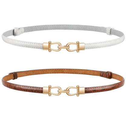 HOTJASGOOD Leather Skinny Belts for Women Plus Size Ladies Thin Waist Belts Adjustable for Jeans Pants Dresses with Gold Buckle