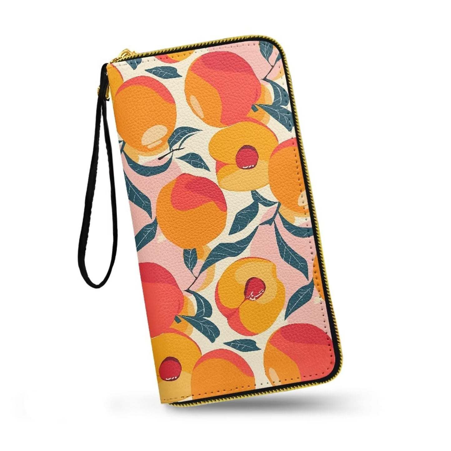 HOTHawaii Totem Flowers PU Leather Ladies Wallet Wristlet, Tropical Hawaiian Tiki Art Zip Around Wallets for Women, Brown Large Capacity Card Holder Organizer