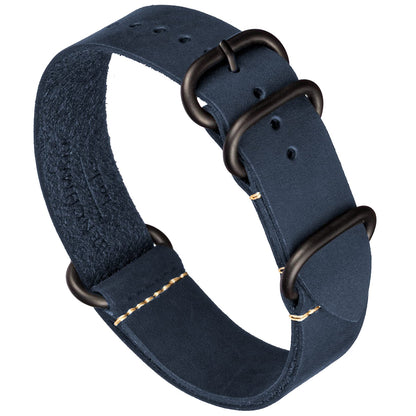 HOTBenchmark Leather Watch Band - Crazy Horse Oiled Leather One-Piece Military Watch Strap - Brushed Stainless-Steel Hardware - 18mm, 20mm, 22mm or 24mm Widths