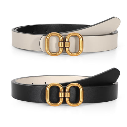 HOTTRIWORKS Reversible Leather Belt for Women with Gold Buckle Ladies Leather Belt for Jeans Pants