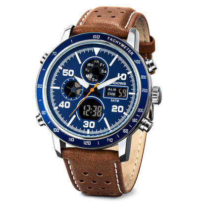 HOTPINDOWS Mens Digital Analog Watches, Multifunction Sport Casual | Dual time display, bright night backlight, daily alarm, precision stopwatch, and splash-proof construction