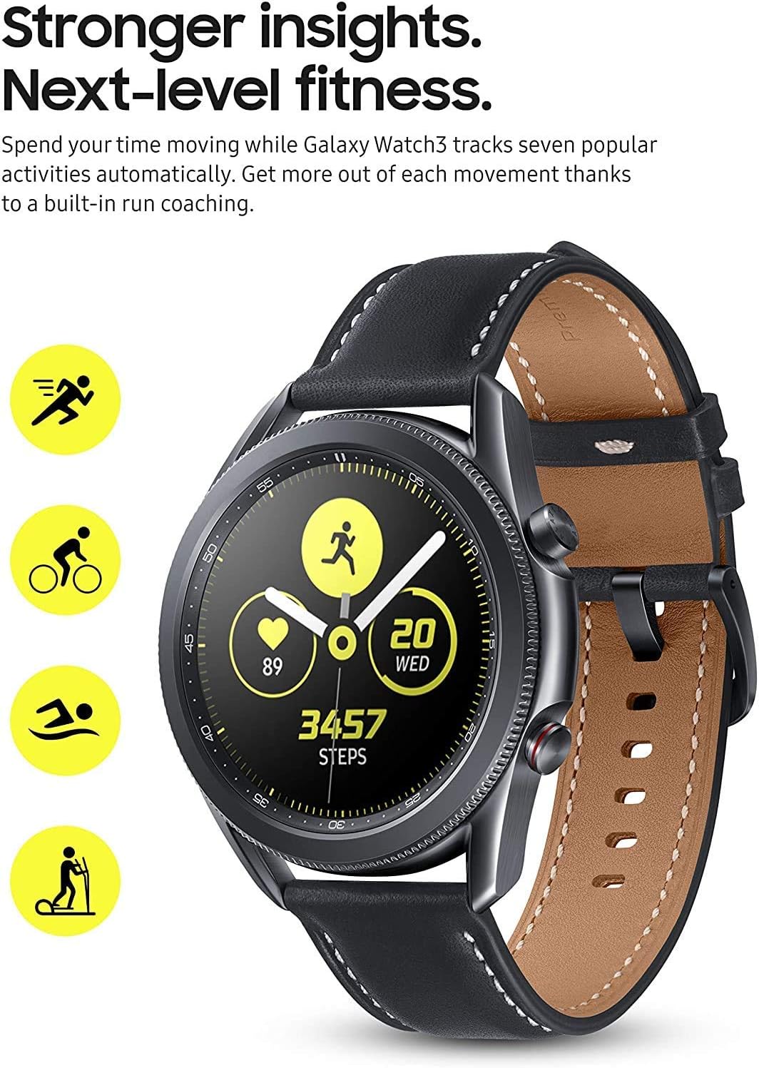 HOTSamsung Galaxy Watch 3 (45mm, GPS, Bluetooth) Smart Watch with Advanced Health Monitoring, Fitness Tracking, and Long Lasting Battery - Mystic Black (Renewed)