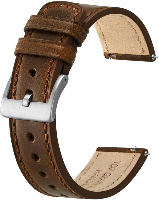 HOTBISONSTRAP Leather Watch Straps, Classic Oil Waxed Leather, Quick Release Replacement Band for Men and Women, Band Width 18mm 20mm 22mm