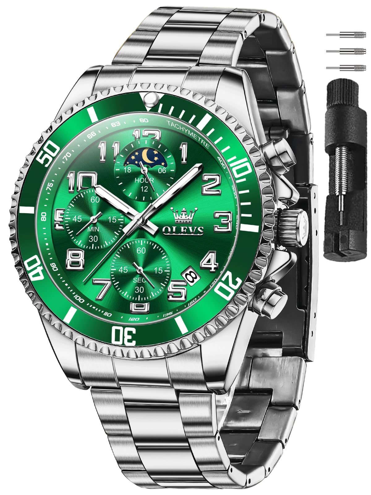 HOTOLEVS Watches for Men Stainless Steel Dress Men Watch with Date Big Face Chronograph Waterproof Luxury Fashion Watch Blue/Black/Gold/Green/Silver Face Relojes para Hombres