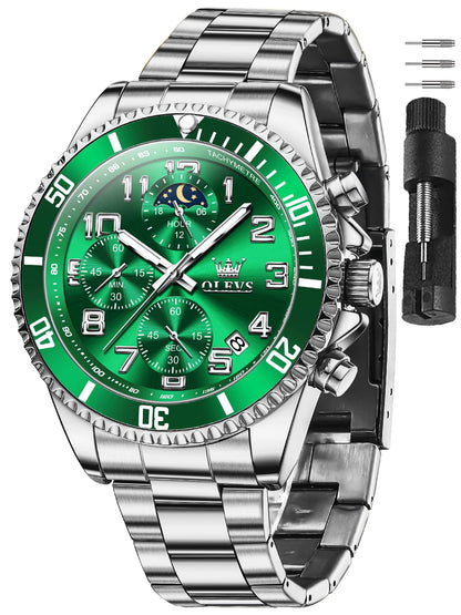 HOTOLEVS Watches for Men Stainless Steel Dress Men Watch with Date Big Face Chronograph Waterproof Luxury Fashion Watch Blue/Black/Gold/Green/Silver Face Relojes para Hombres
