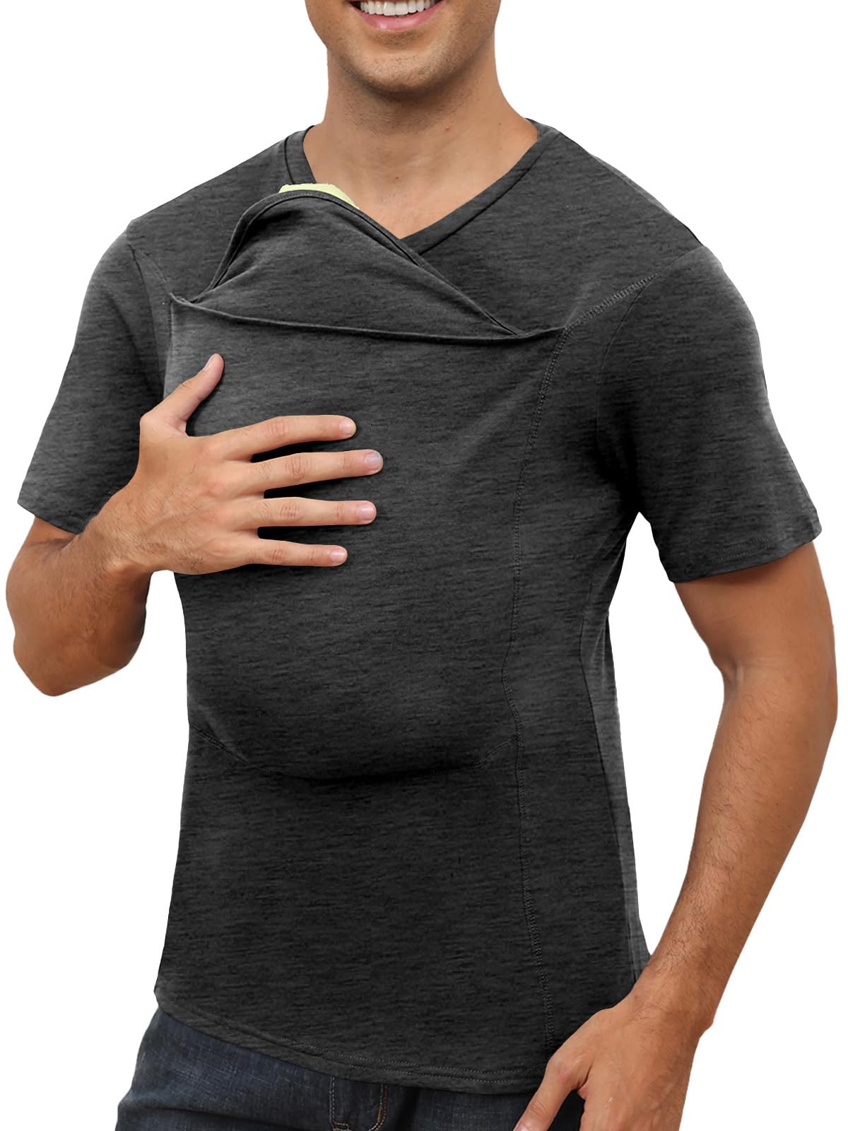 HOTMens Baby Carrier Shirt Dad Shirt for Men Short Sleeve Pocket Tee Shirts | New Dad Gifts T-Shirt Baby Wearing Skin to Skin Shirts