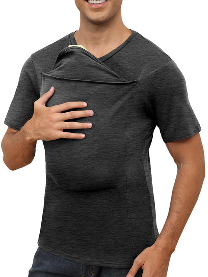 HOTMens Baby Carrier Shirt Dad Shirt for Men Short Sleeve Pocket Tee Shirts | New Dad Gifts T-Shirt Baby Wearing Skin to Skin Shirts