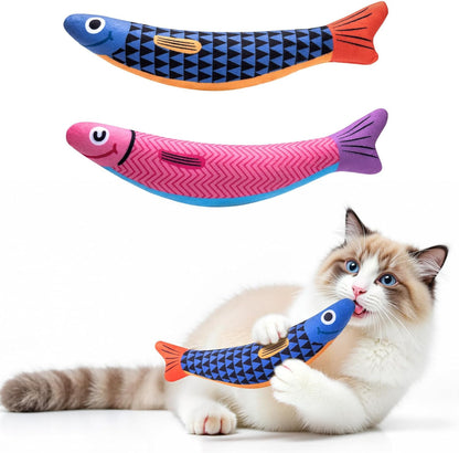 HOTPetBusy Cat Toys with[5000mg A+Natural Catnip &Silvervine] [Baby Grade] Interactive Soft Chew Kicker Cat Toys for Indoor Cats & Kittens, [Crinkle &Bell] Fish Sound Toy, Drives Bored Cat Crazy with Fun