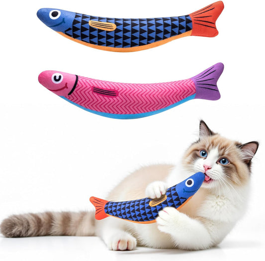 HOTPetBusy Cat Toys with[5000mg A+Natural Catnip &Silvervine] [Baby Grade] Interactive Soft Chew Kicker Cat Toys for Indoor Cats & Kittens, [Crinkle &Bell] Fish Sound Toy, Drives Bored Cat Crazy with Fun