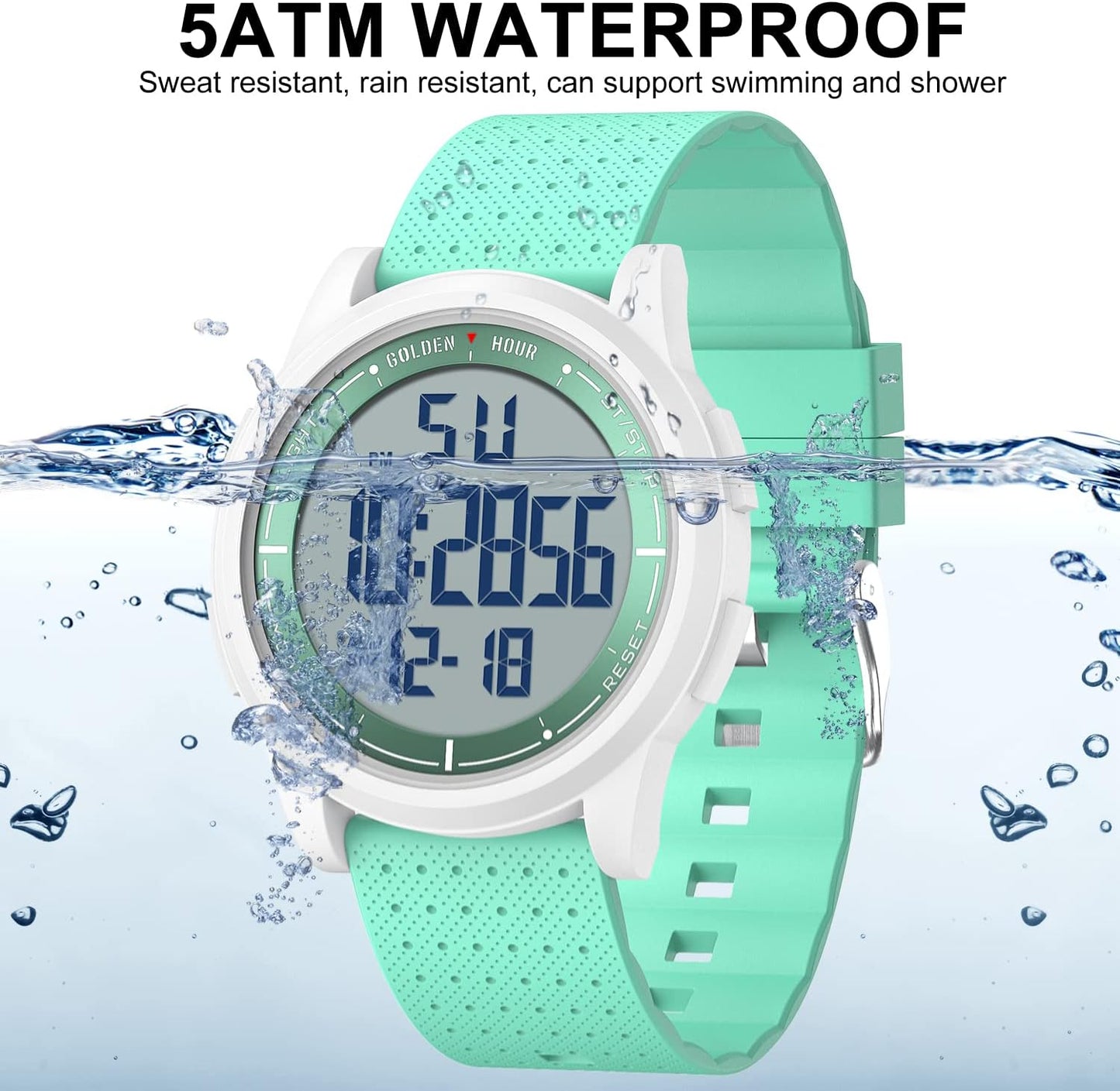HOTGOLDEN HOUR Ultra-Thin Minimalist Sports Waterproof Digital Watches Men with Wide-Angle Display Rubber Strap Wrist Watch for Men Women