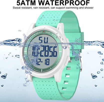 HOTGOLDEN HOUR Ultra-Thin Minimalist Sports Waterproof Digital Watches Men with Wide-Angle Display Rubber Strap Wrist Watch for Men Women