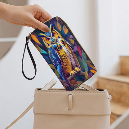 HOTColorful Owl Women's Wallet Wristlet Zipper Purse with Hand Strap Travel Credit Card Holder for Daily Use Gifts